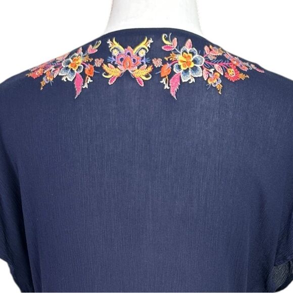 Johnny Was Embroidered Kaftan Kimono Maxi Dress Bohemian Navy Medium - Picture 7 of 11